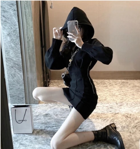 ワンピース プルオーバー ミニスカート ミニ ミニ丈 ショート ショート丈 袖あり 長袖 ラウンドネック 襟なし スリム タイト 細身 ストレート フード付き かわいい 大人可愛い きれいめ シンプル