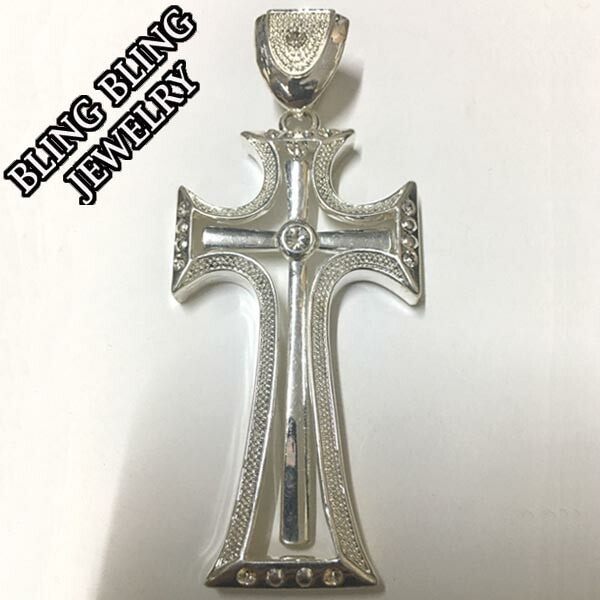 セール HIPHOPジュエリー メンズ ネックレス トップ　CROSS クロス 3 ジルコニア シルバー 925 プレーティング ストリート スタイル ヒップホップ アクセサリー ブリンブリン ジ