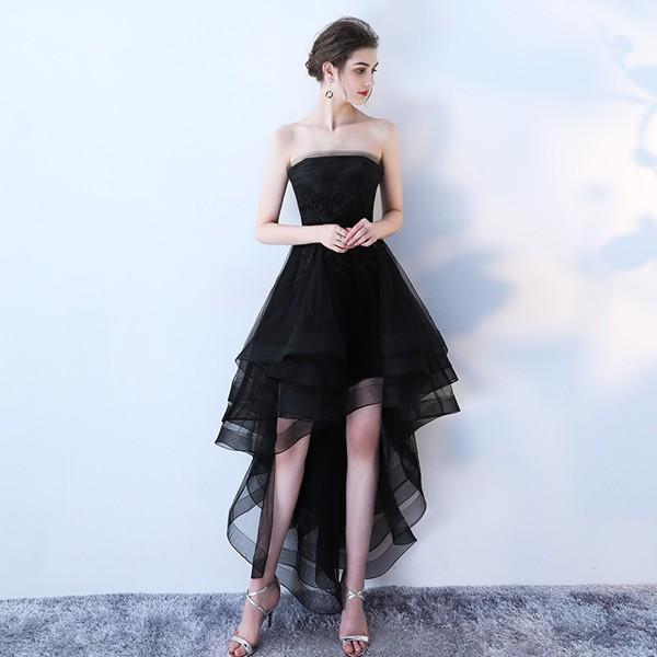パーティードレス ブラック 前短後長 二次会 花嫁 ワンピース 小さいサイズ 締め上げ 大きいサイズ 結婚式 フォーマル 発表会 セクシー 大人用