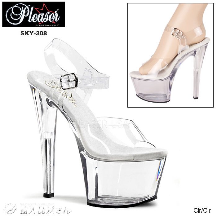 PLEASER(プリーザー) SKY-308 厚底サンダル クリアサンダル 送料無料 アンクルストラ