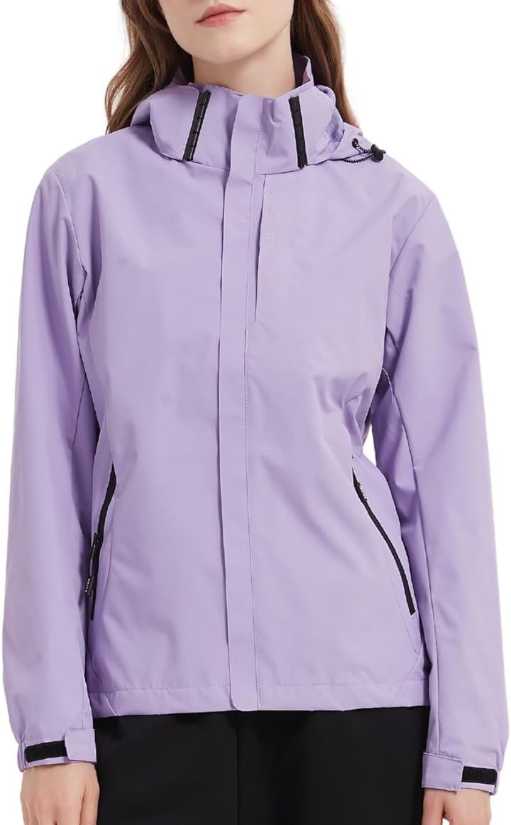 アウトドアジャケット レディース マウンテンパーカー 登山 釣り キャンプ 防風 撥水( パープル, M)