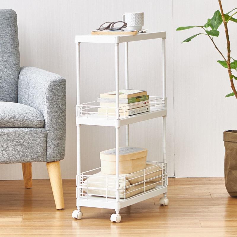 ドウシシャ サイドテーブル キッチンワゴン ランドリーワゴン キャスター付き スリム 白 ホワイト 3段 幅20cm×奥行45cm×高さ74.5cm CPS4520-WH マットな質感 オシャレ 可愛