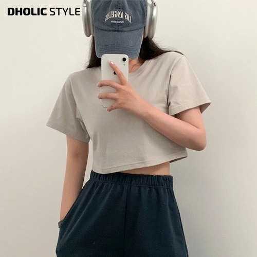 ラウンドネッククロップドTシャツ・p407257