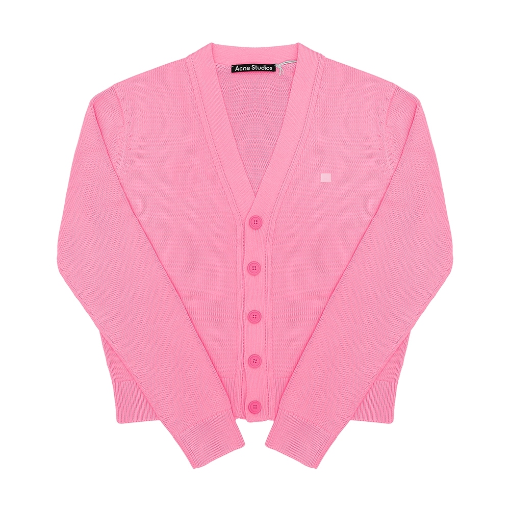 Acne Studio C60104 カメオピンク (DRM) フェイスロゴパッチ Vネックパブリックカーディガン