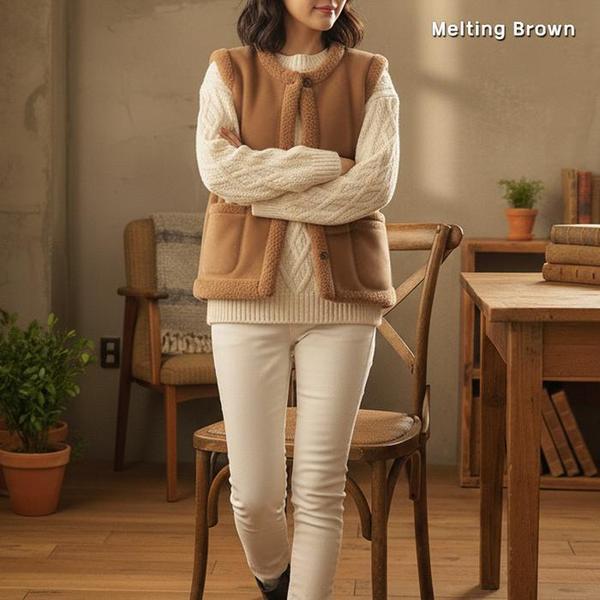 女性ノーカラー ムートン ベスト MT25