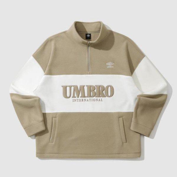 長袖Tシャツ TQT UP421CFSN8-BEI プラスフリース スタンネック ハーフジップアップ / ベージュ