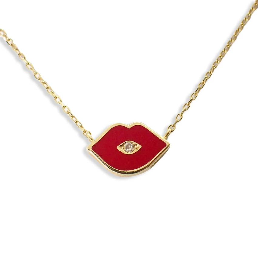 【中古】AHKAH/アーカーK18 ダイヤモンド 唇 ペンダント[g399-55]