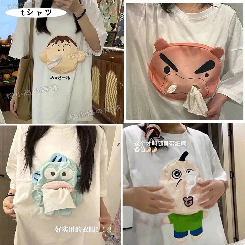 【1+1景品】レディース ファッション レディースキャラクター tシャツ 夏服 韓国ファッション S-4XL ボーちゃん ティッシュケースティーシャツ 大きいサイズ レディースTシャツ 半袖