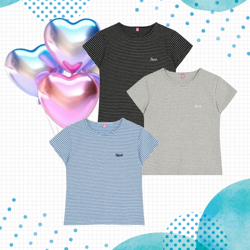 Stripe Cap Sleeve T-shirt 3color 半袖 ボーダー柄 ロゴ 韓国 ブランド 正規品