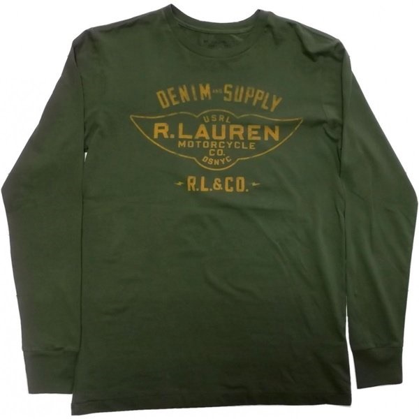 LA直輸入 デニム＆サプライ メンズ 長袖 プリント Ｔシャツ コットン オリーヴ print t shirts ラルフ 060