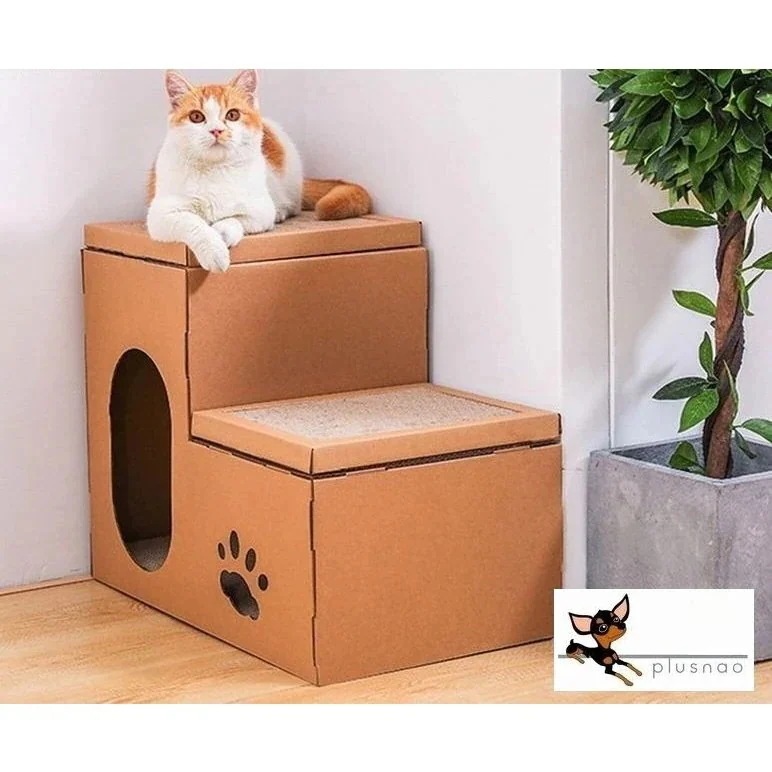 【10点セット】猫用 爪とぎ ねこ ネコ ペット用品 爪研ぎ ダンボールハウス 二層 階段式 つめとぎ 段ボール 爪370191