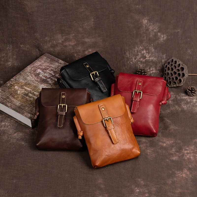 ヴィンテージレザークロスボディバッグシンプルデザイン取り外し可能ショルダーストラップ