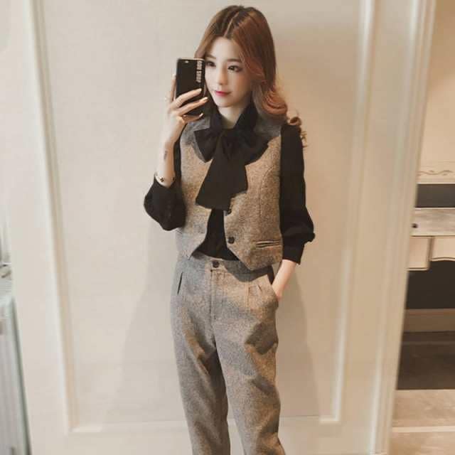 【2025新作入荷】セットアップ レディース スーツセット フォマール ベスト シャツ ズボン 3点セット 上下セット かっこいい 面接 入学式 着痩せ 秋新作