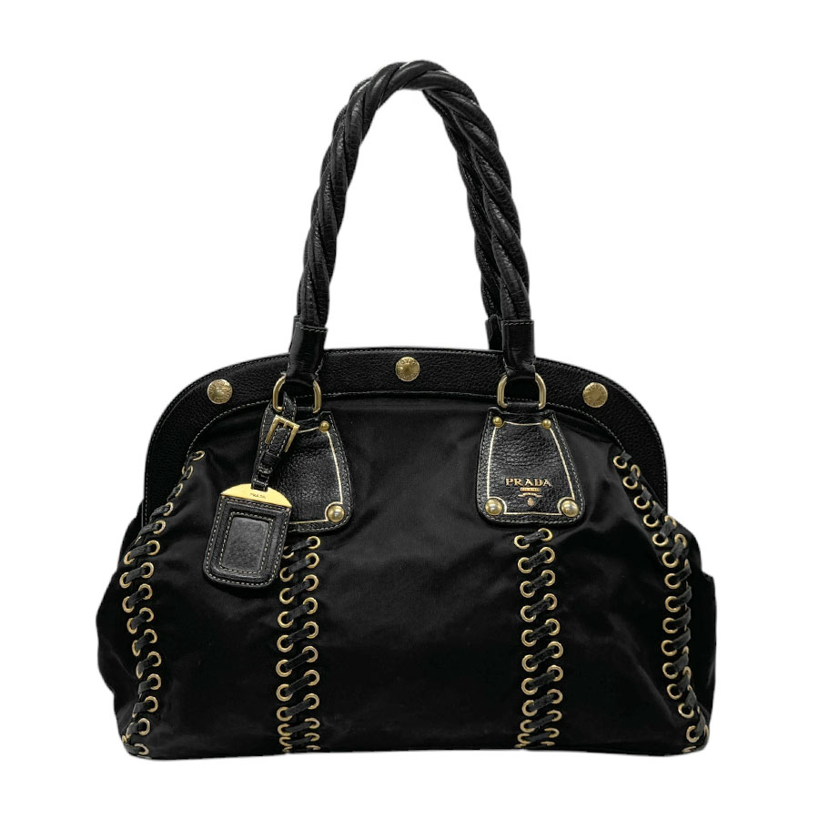 プラダ PRADA ハンドバッグ ナイロン/レザー ブラック ゴールド レディース z2975