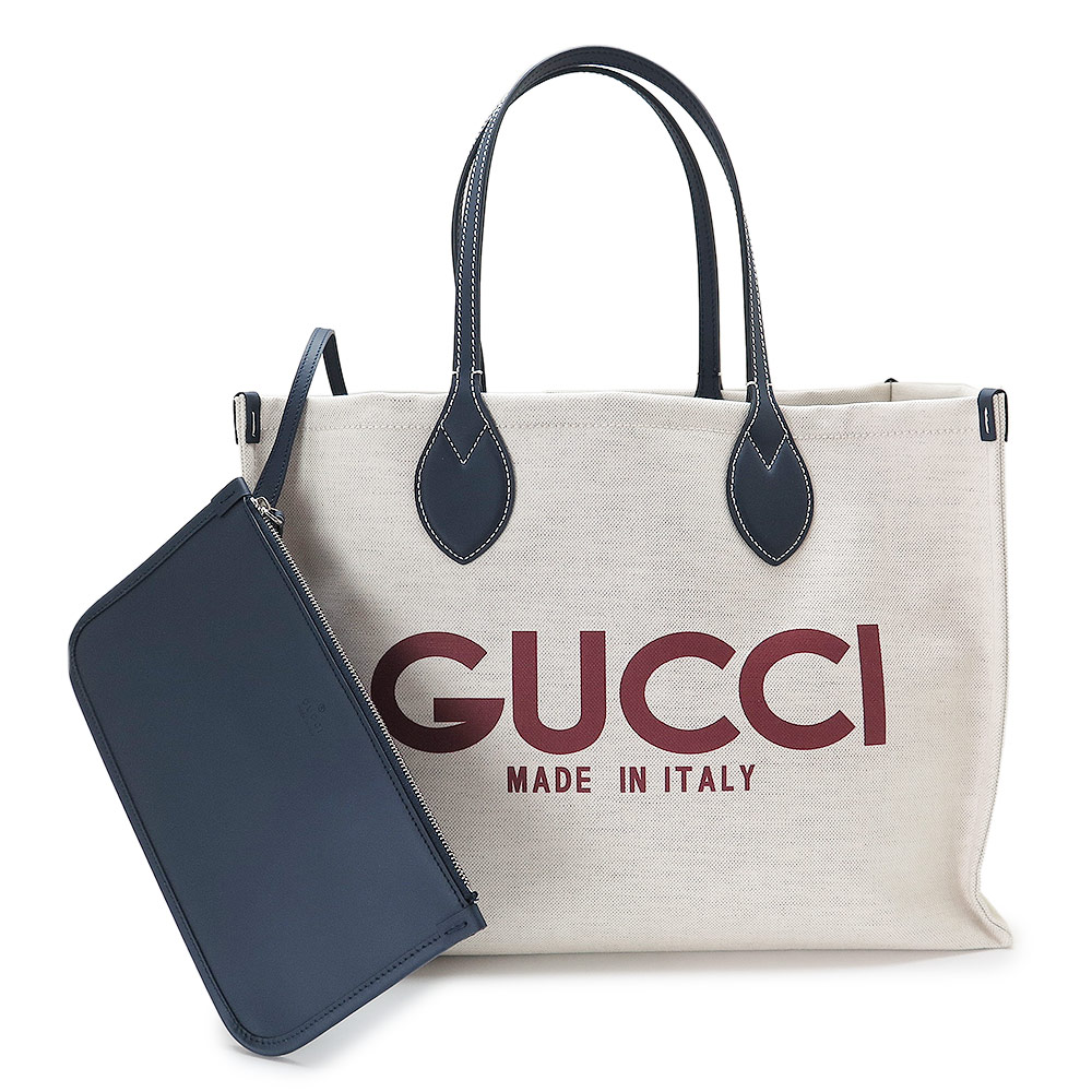 ミディアム トートバッグ レディース ショルダーバッグ ロゴ プリント ベージュ＋ダークブルー ポーチ付き A4サイズ収納可 772176 FACUL 8573