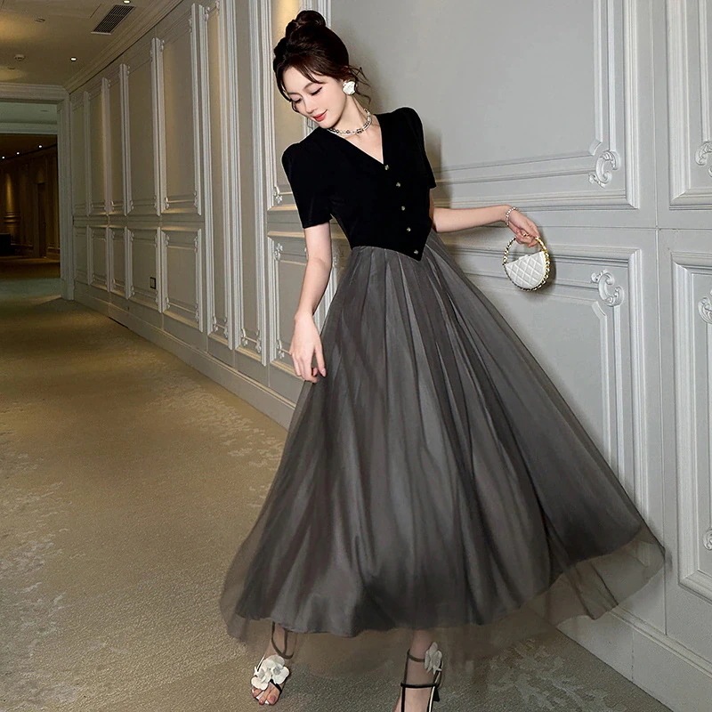 エレガント パーティードレス気質メッシュロング レディース 可愛い着痩せドレス 大人 同窓会 披露宴 卒業式 結婚式 演奏会ウェディング キャバ