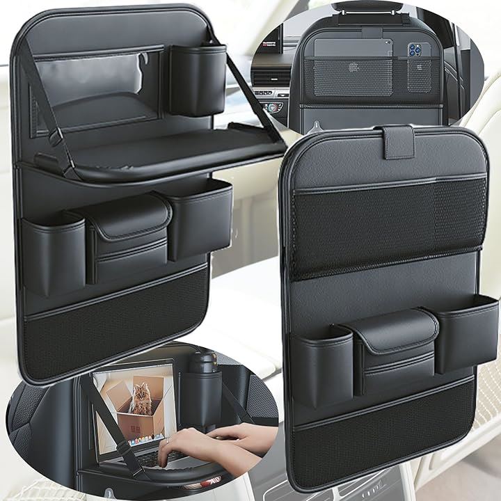 車用 シートポケット 収納 後部座席のシートバック収納ポケットですっきり 便利グッズ テーブル ドリンクホルダー 子供 食事 カー用品 シートバックポケット 車内収納( ブラック)