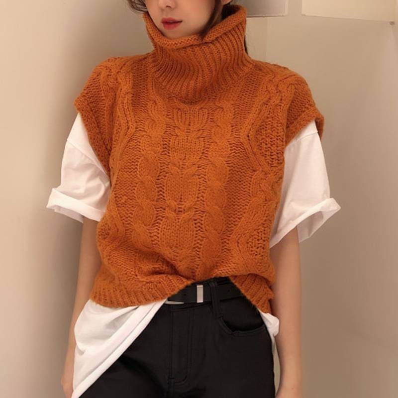 2色ニットベストレディーストップスベストタートルネックハイネックおしゃれ大人カジュアルきれいめ着回し