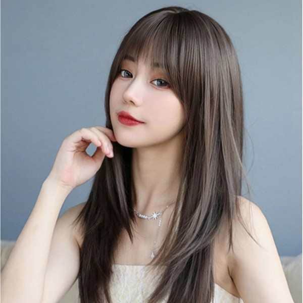 ウィッグ フルウィッグ 長髪 ブラウン ロング ストレート ロングウィッグ ぱっつん前髪 前髪あり ハロウィン 原宿風 かつら コスプレ 可