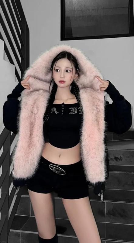 ミンクファーツーウェイヒップスターフーディージャンパー
