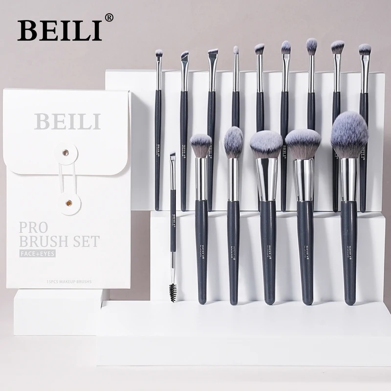 Beili-プロのメイクアップブラシセット,合成毛,青,ファンデーション,輪郭,パウダー,アイシャドウ,アイライナー,8, 9, 15, 30用の柔らかいブラシ