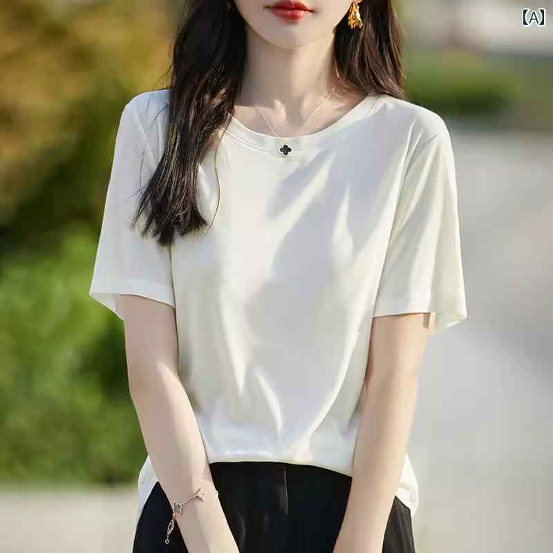 レディース ファッション トップス シンプル おしゃれ レディース ファッション トップス ラウンドネック リヨセル ニット 半袖 夏 無地 薄手 涼しい 涼しい 半袖 Tシャツ ベース