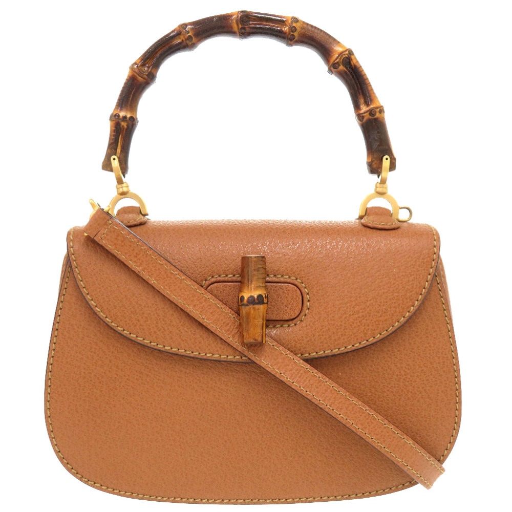 美品 2WAY 000 2046 0188 ハンドバッグ バンブー/レザー ブラウン 0171【中古】 レディース