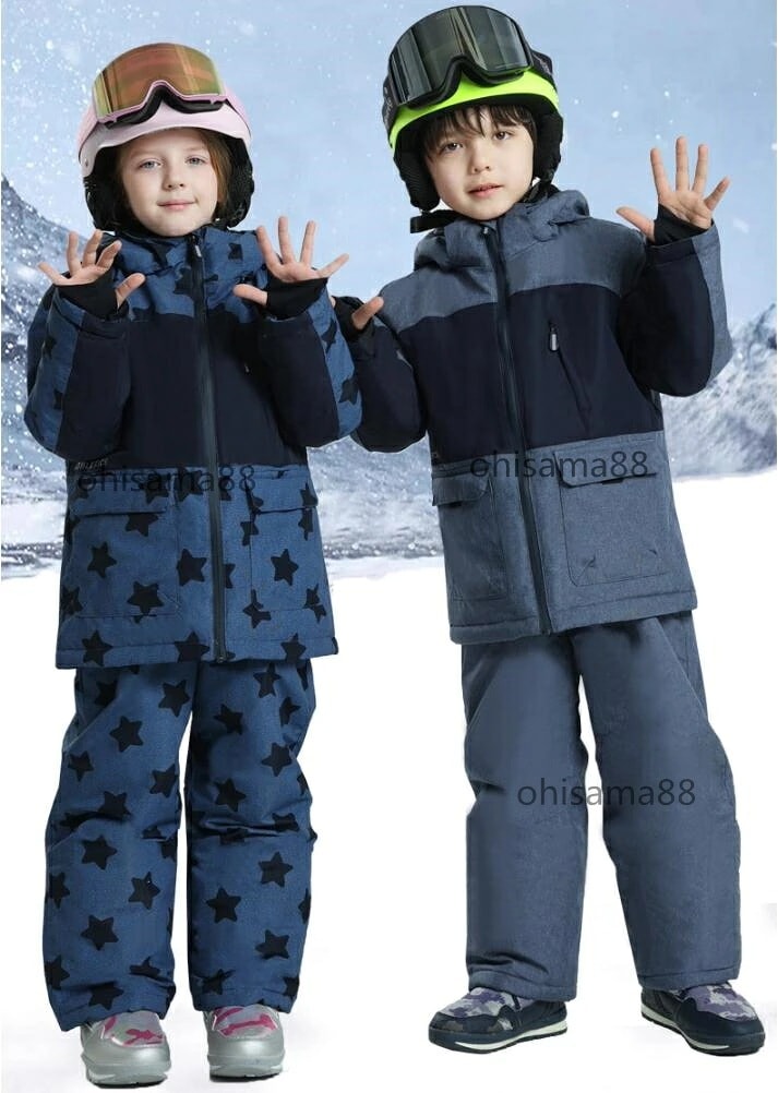 スキーウェア 子供 雪遊び 上下セット キッズスキーウェア 星柄 スノボ 雪服 子供スノーウエア 2点セット ジャケット パンツ 男の子 女の子 スキー ウェア スノーウェア ジュニア 防水 ボードウ