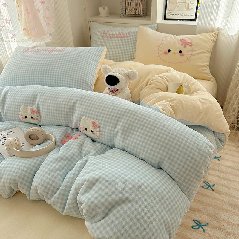 冬の厚手ミルクレーヨンベッドの上にサンゴレーヨンプラスレーヨン布団カバーフランジタオルショーベッド品3点セット