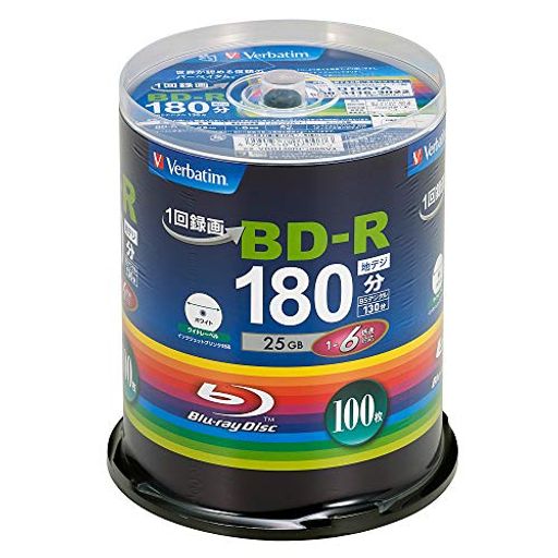 Verbatim バーベイタム 1回録画用 ブルーレイディスク BD-R 25GB 100枚 ホワイトプリンタブル 片面1層 1-6倍速 VBR130RP100SV4