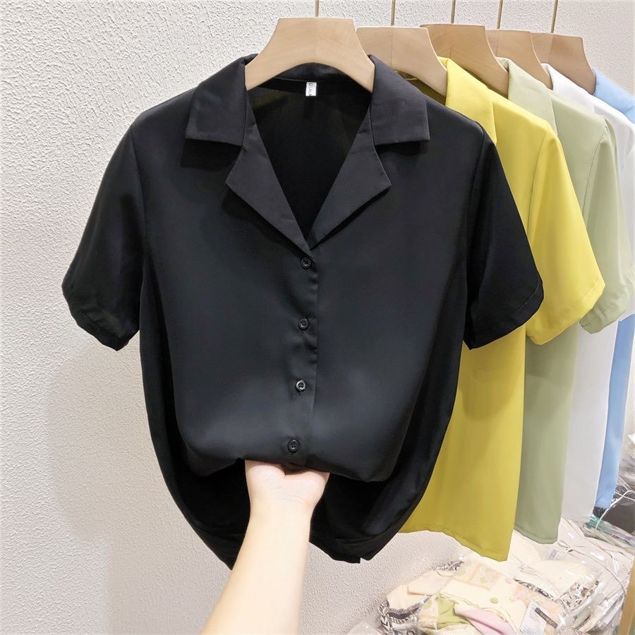 黒 シャツ レディース アウター 半袖 シフォン トップス レディース おしゃれ ゆったり リラックス レディース ドレープ シャツ1146