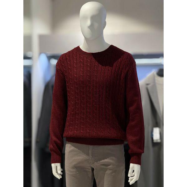 MARIO ワインレッド ケーブルニット ネップ糸 ラウンドネック ニットTシャツ 2344SP200490_P404005959
