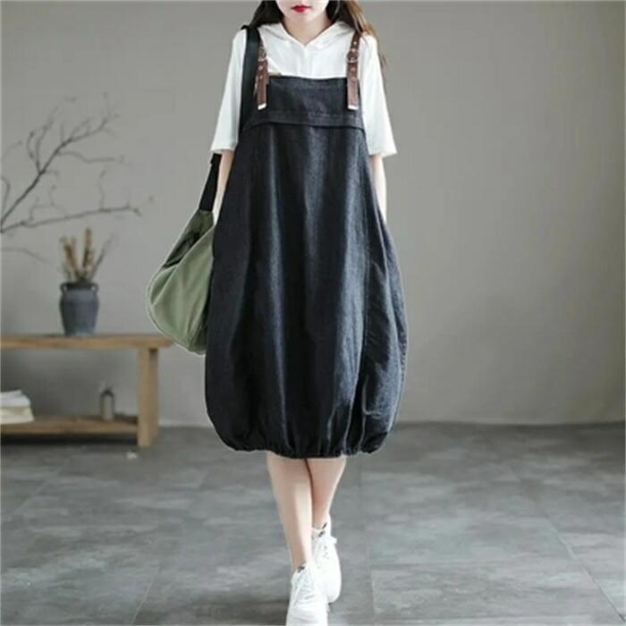 春新作デニムワンピース レディース サロペット ワンピース 夏 ジャンパースカート バルーンワンピース コクーンワンピース 無地 袖なし デニムワンピ 体型カバ 4,917円