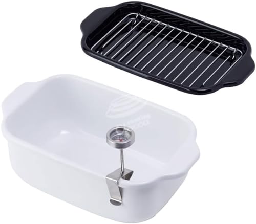 富士ホーロー(Fuji Horo) 天ぷら鍋 ホーロー 角型 温度計付 IH対応 揚げ物 バット スノコ付き ホワイト TP-20K W