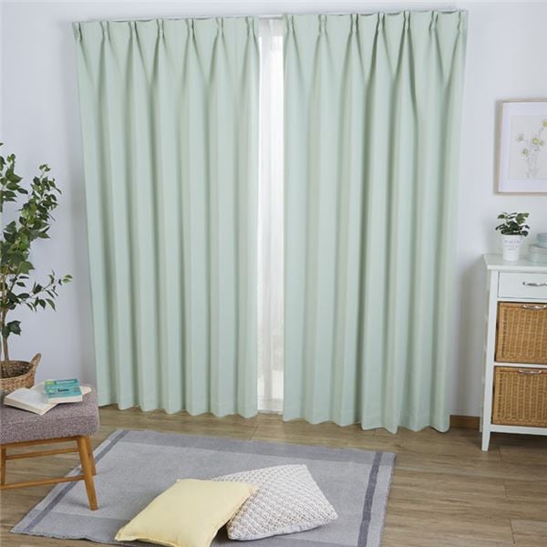 プルット ドレープ カーテン 約幅100cmx丈178cm グリーン 2枚