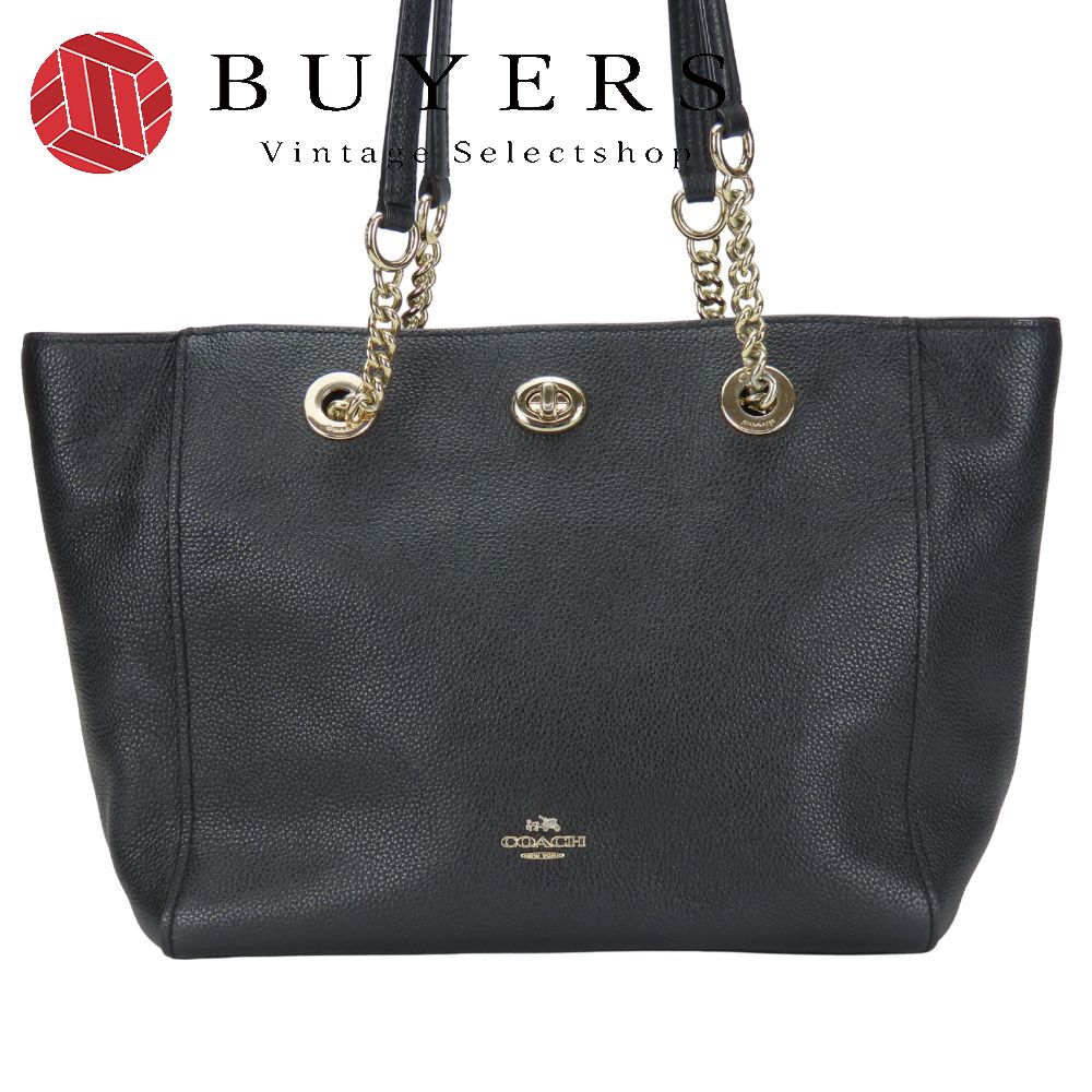 中古 トートバッグ 57107 レザー ブラック ゴールド金具 肩掛け 通勤通学 シンプル レディース 女性