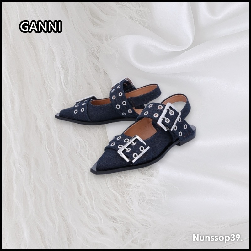 GANNI フェミニン バレリーナ デニム フラットシューズ