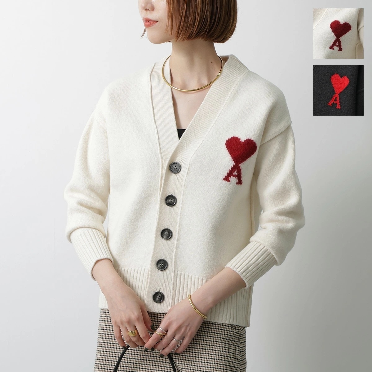 ami paris アミパリス カーディガン Ami De Coeur Cardigan UKC367 018 レディース ウール ニット 長袖 ハートロゴ Vネック カラー2色