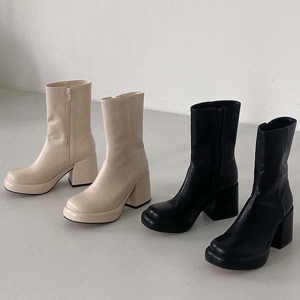 ショートブーツ オブリークトゥ ストーム サイドジップ レディース 黒 アイボリー