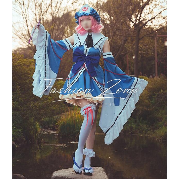 東方（東方プロジェクト）風 西行寺 幽々子 コスプレ衣装 ウィッグ 靴 ハロウィン 演出服 変装