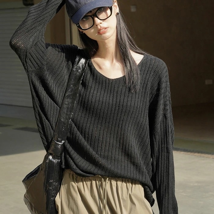 ニット 透かし編み レディース ニットセーター 長袖 春 秋 冬 クルーネック プルオーバー セーター 韓国ファッション トップス オーバーサイズ ビッグシルエット 丸首 大きいサイズ 着痩せ おしゃ