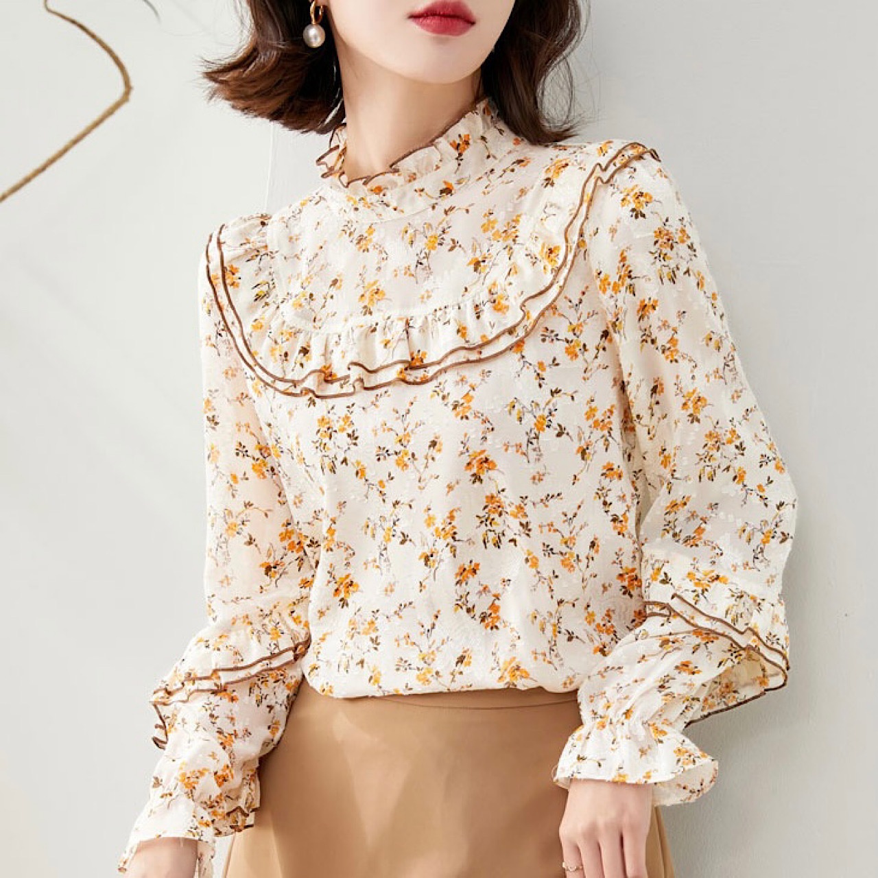 フラワープリントフリルシャツ 全2色【tp0235】 5,312円