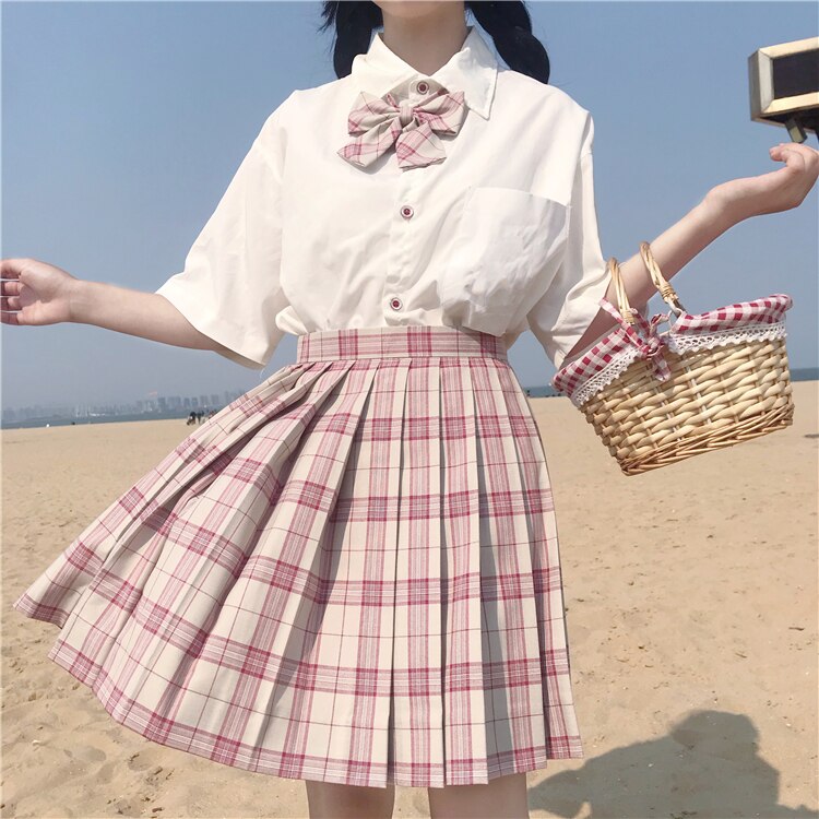 定番の冬ギフト い夏の婦人服のJKユニフォーム半袖シャツとネクタイ+チェック柄のスカートセット スカート