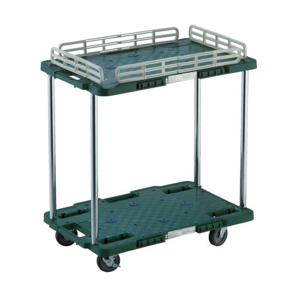 TRUSCOルートバン 2段式 柵1段付 400x600 4輪自在S付 緑 MPB-602JSK-GN 1台 組立式