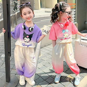 韓国ファッション キラキラマイメロ 男女兼用 上下2点セット キャラクター 春夏 キッズtシャツ 上着 半袖Tシャツ 子供服ベビー
