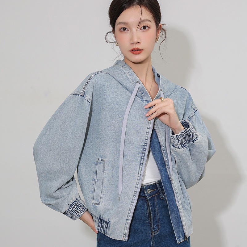 高級感 おしゃれ デニムアウター 春 ゆったり 合わせやすい フード付き ショート丈