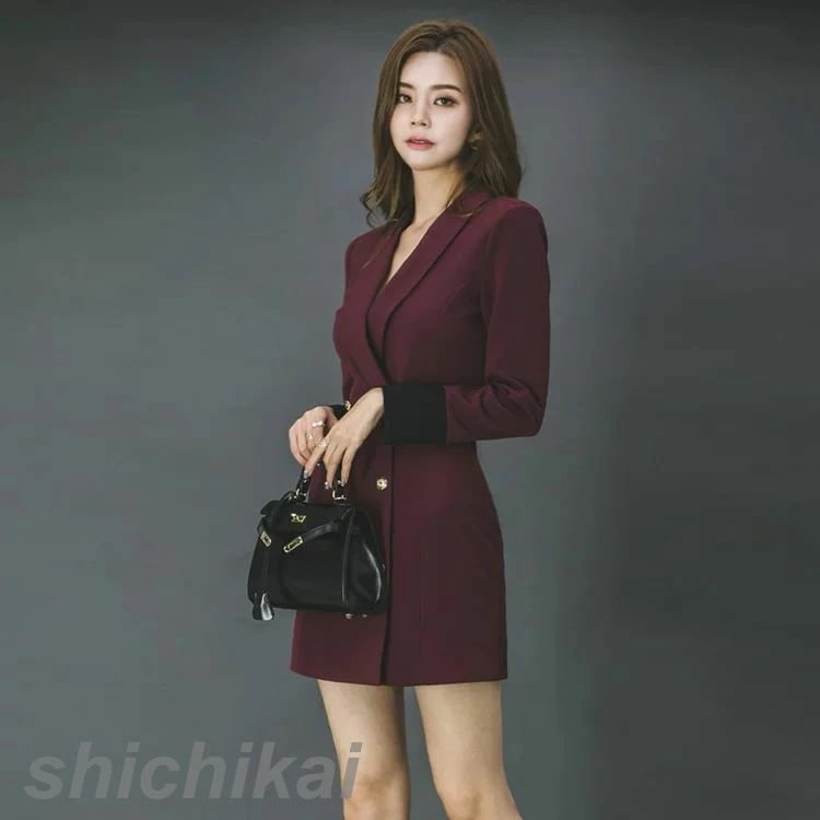 オフィスカジュアルワンピース WILLS OLワンピース お出かけワンピース タイトワンピース 通勤 秋新作 ダブルボタン ジャケット風 THOM 新品入荷 お呼ばれ ワンピース エレガント 長袖ワン