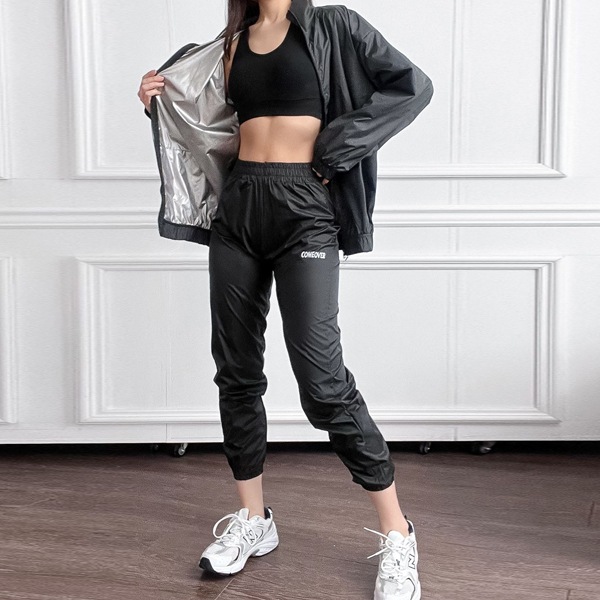 韓国ファッション サウナスーツ ウィンドブレーカー ジップアップジョガー トレーニング 上下セット 5,120円