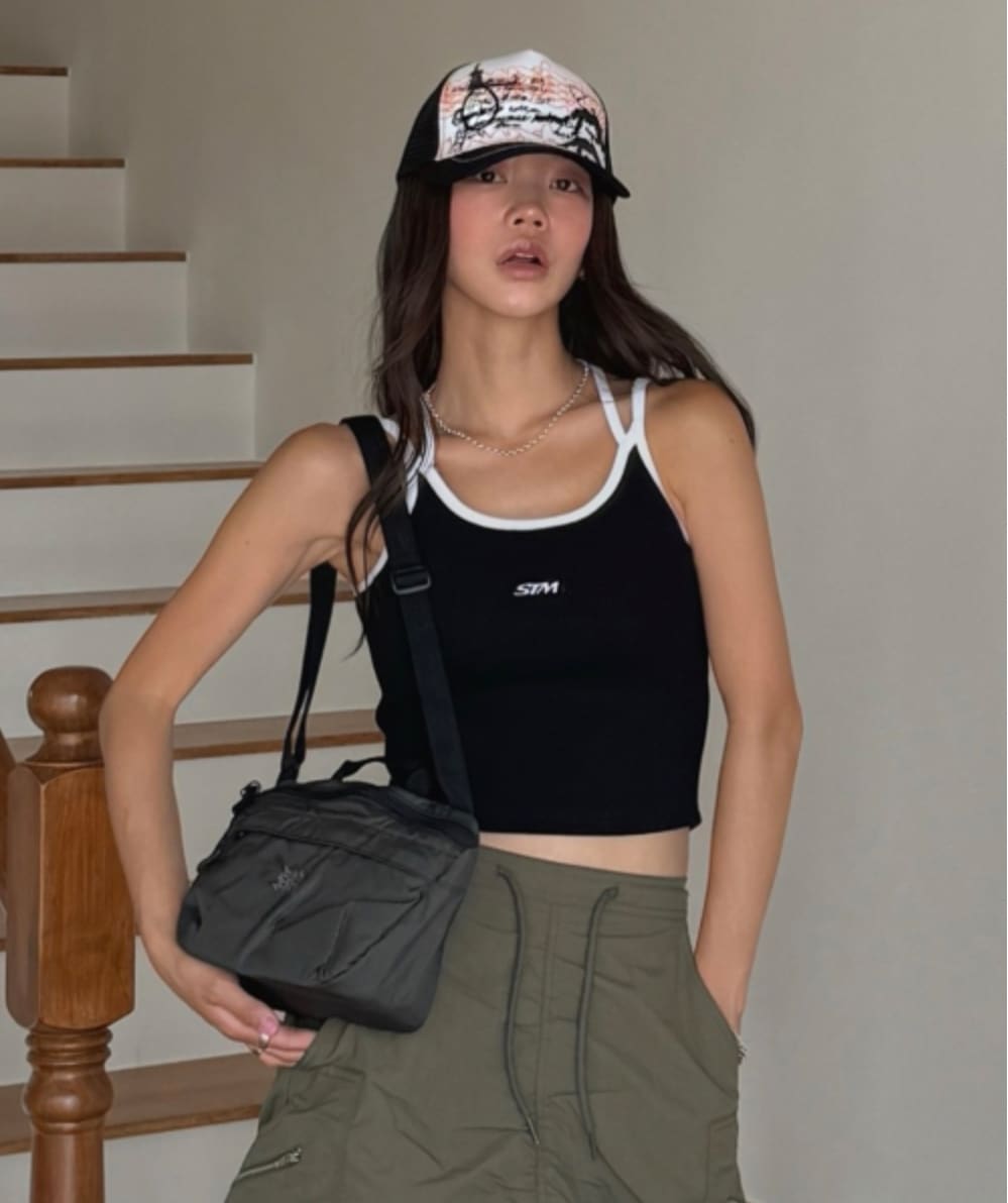 W STM CROP TANK TOP 袖なし