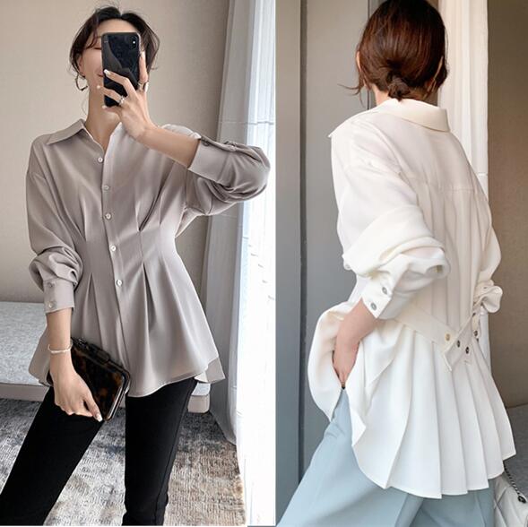 【即納】レディース シンプルレディース大人のシフォンブラウス シフォン トップスブラウスプリーツ切り替え